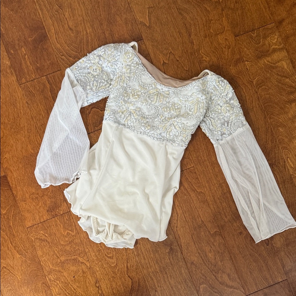 Ivory Embellished Dance/Ice Skating Leotard with Sequin Lace